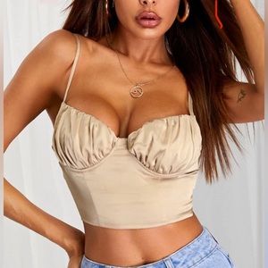 Ruched bust crop top with lace-up back